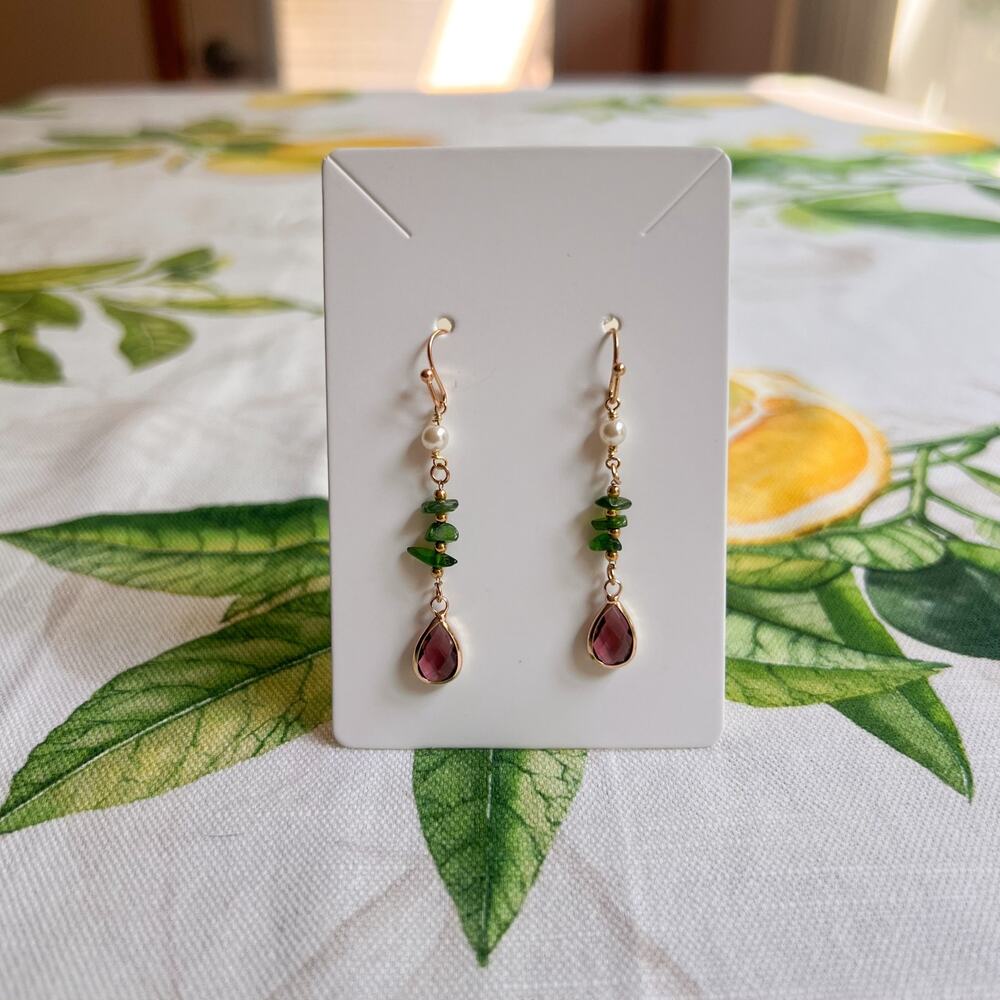 Green Tourmaline Garnet Pearl Boho Bohemian Minimalist Casual Gift Earrings